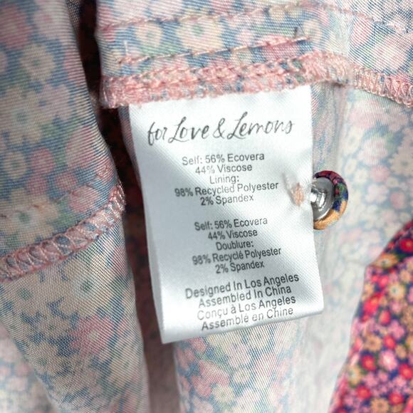 For Love‎ & Lemons Laurie Pink Floral Mini Dress Long Puff Sleeve Sz XS Satin - Picture 12 of 13